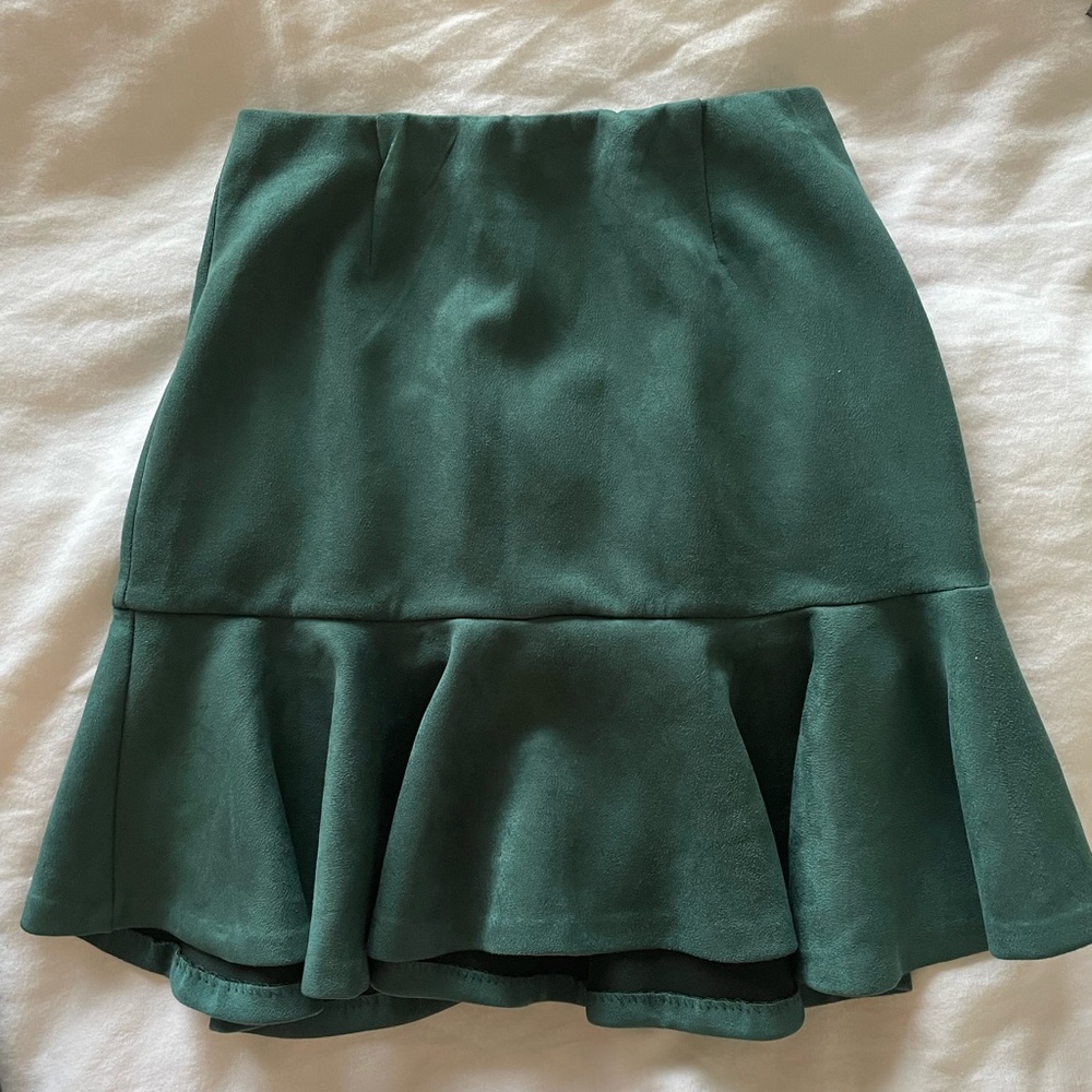 Green suede mini skirt